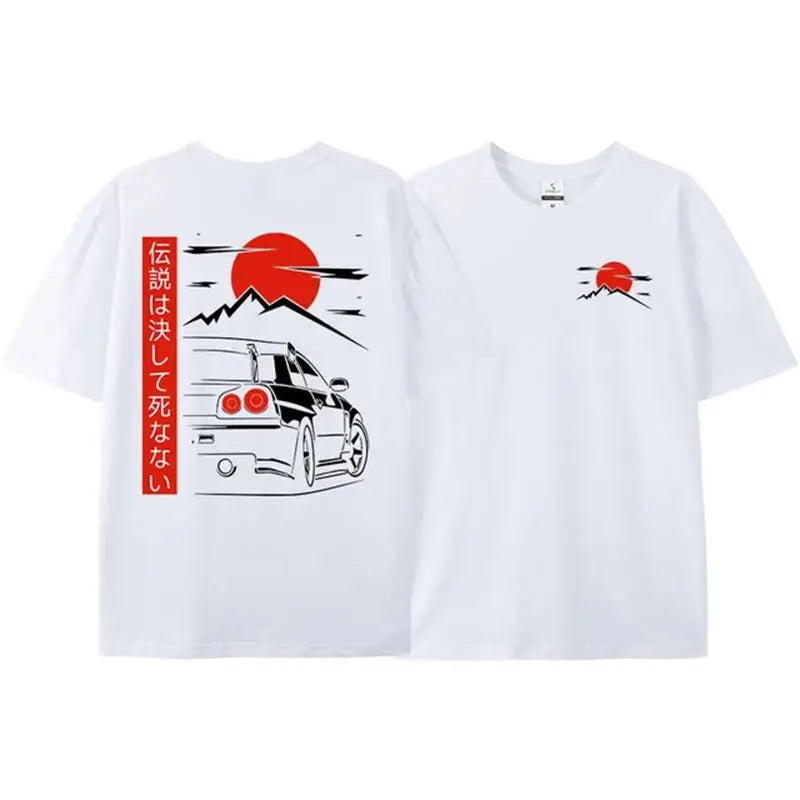 Japanese JDM GTR R34 Racing T-Shirt Oversized Streetwear Tee for Men Unisex 100% Cotton Back Print