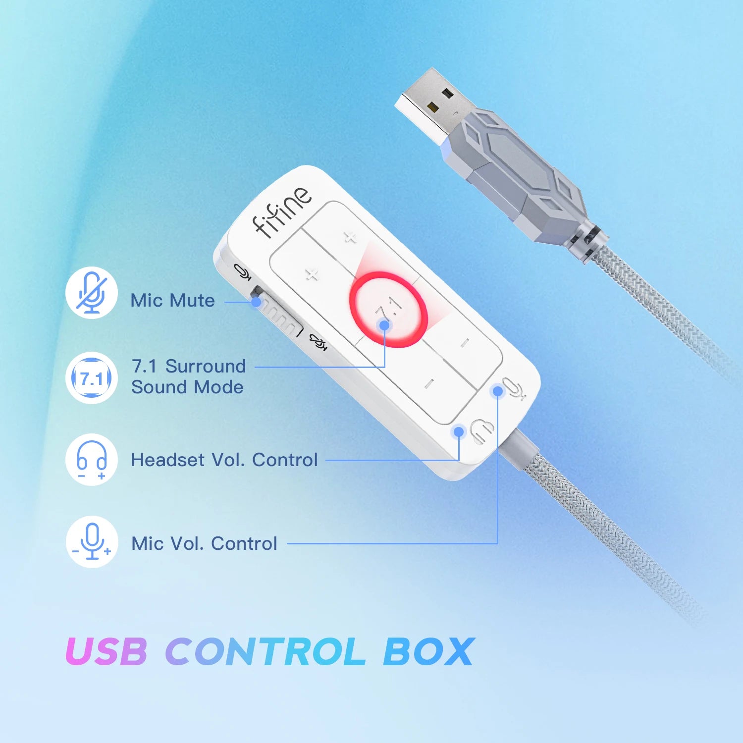 FIFINE H9W USB Gaming Headset 7.1 Surround Sound Wired Headphones with Mic for PC PS5 Xbox