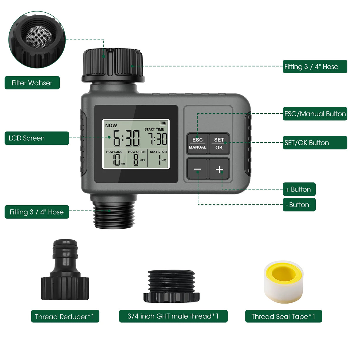 INSOMA Automatic Water Timer LCD Garden Irrigation Sprinkler Hose Watering Programmer System