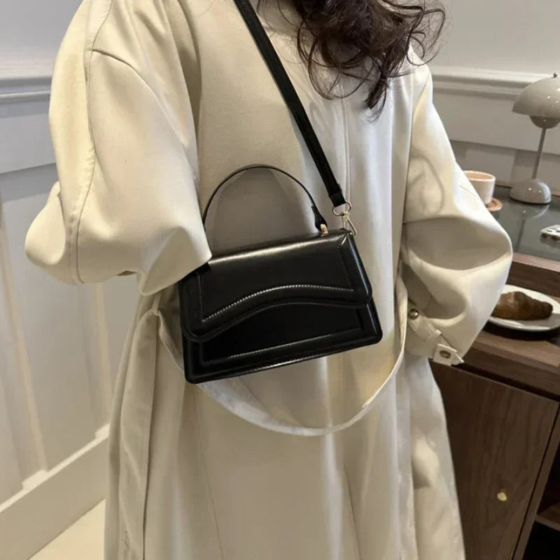 High Quality PU Leather Women's Shoulder Crossbody Handbag Solid Colour Small Square Tote