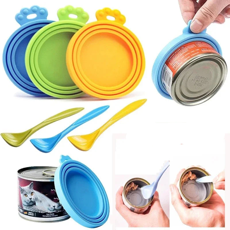 Reusable Silicone Pet Food Can Lid with Spoon | Dog & Cat Fresh Food Storage Tin Cover Seal