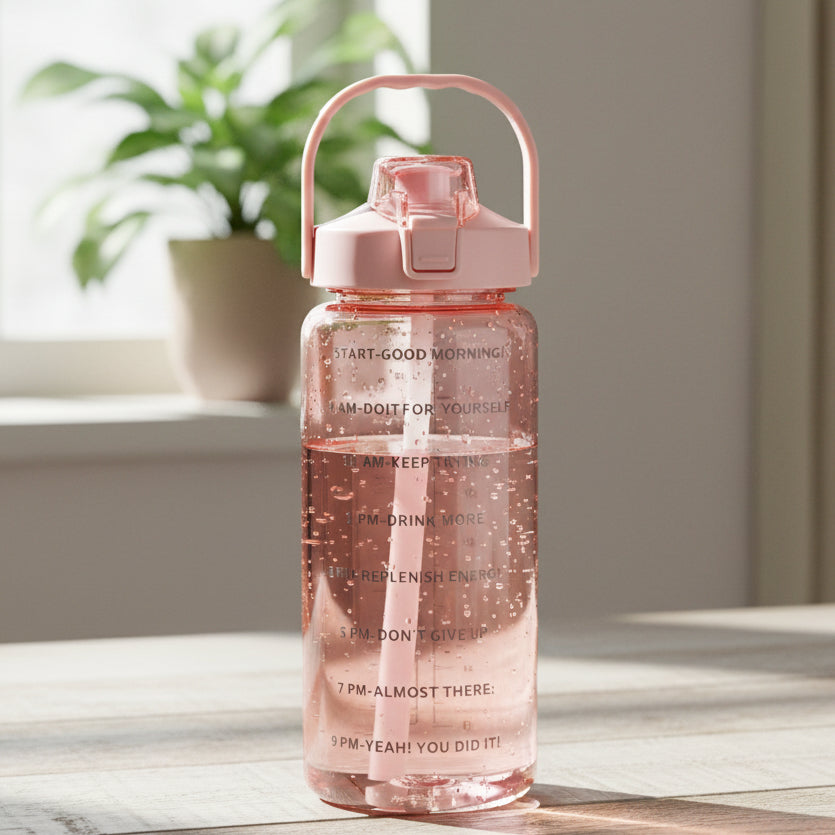 2L Large Portable Water Bottle with Straw: Reusable, Leakproof, Travel-Friendly for Sports & Fitness