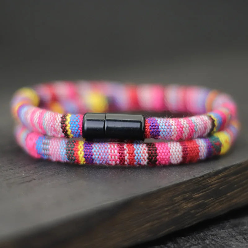 Male & Female Bohemian Rope Bracelet with Magnetic Clasp Surf Beach Adventure Style Bracelet