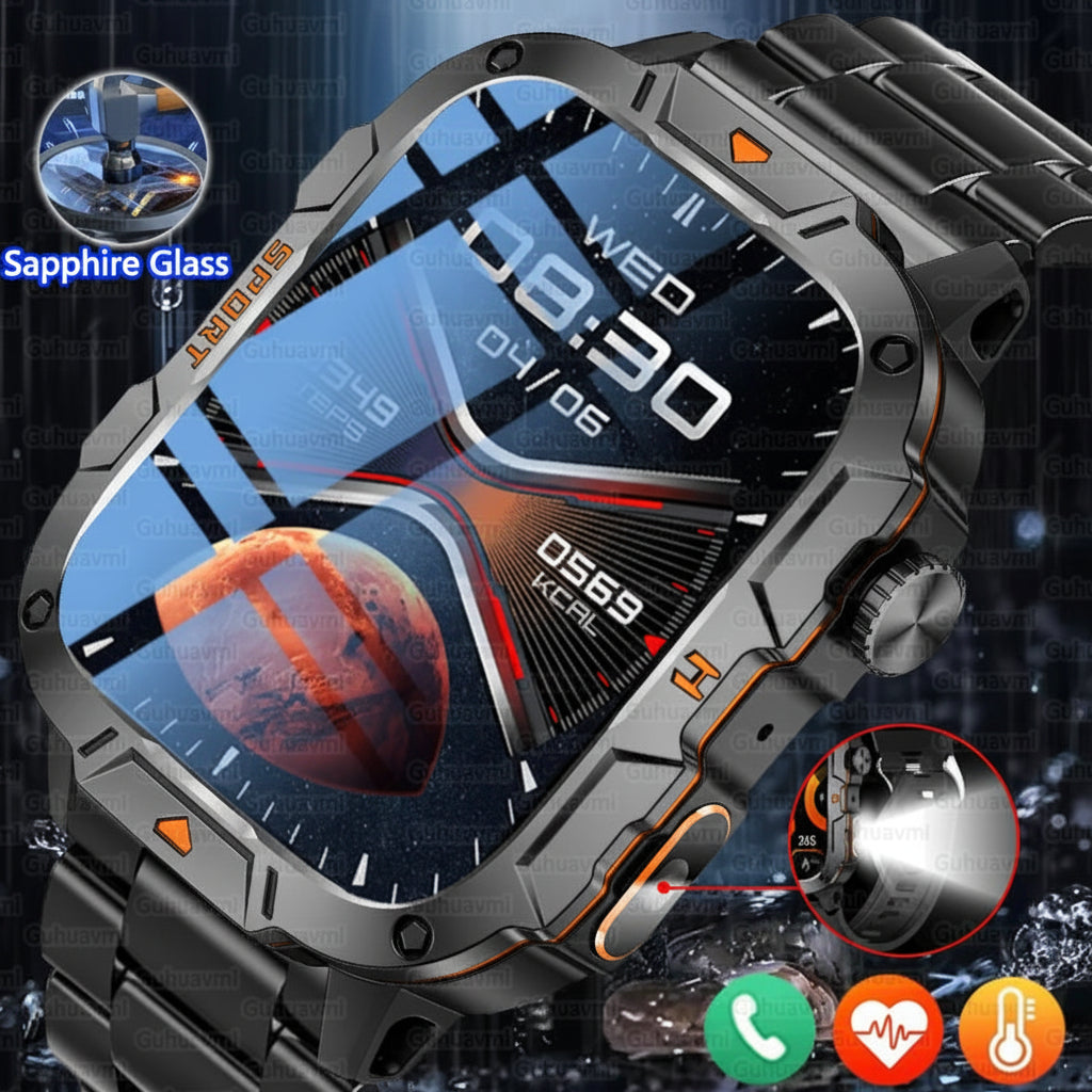 GUHUAVMI Military Grade Smart Watch 1.96in AMOLED Bluetooth Call 5ATM Fitness Tracker 2025