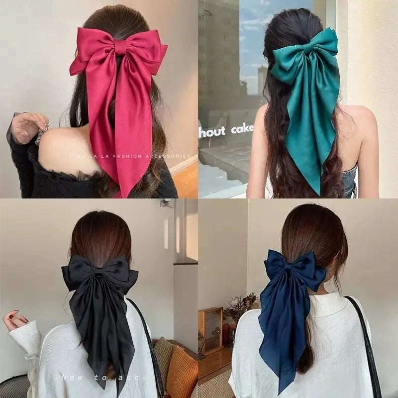 Elegant Large Satin Bow Hair Clip for Women and Girls Solid Colour Fashion Hair Accessory