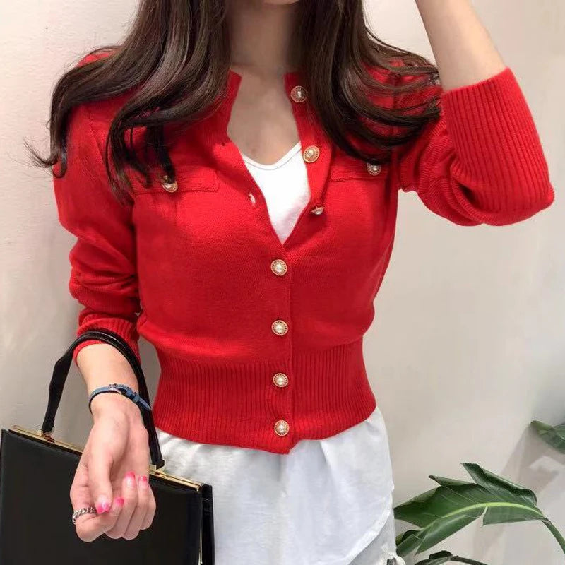 Women’s Autumn Long Sleeve Knit Cardigan Sweater Slim Fit Button O-Neck Casual Office Tops