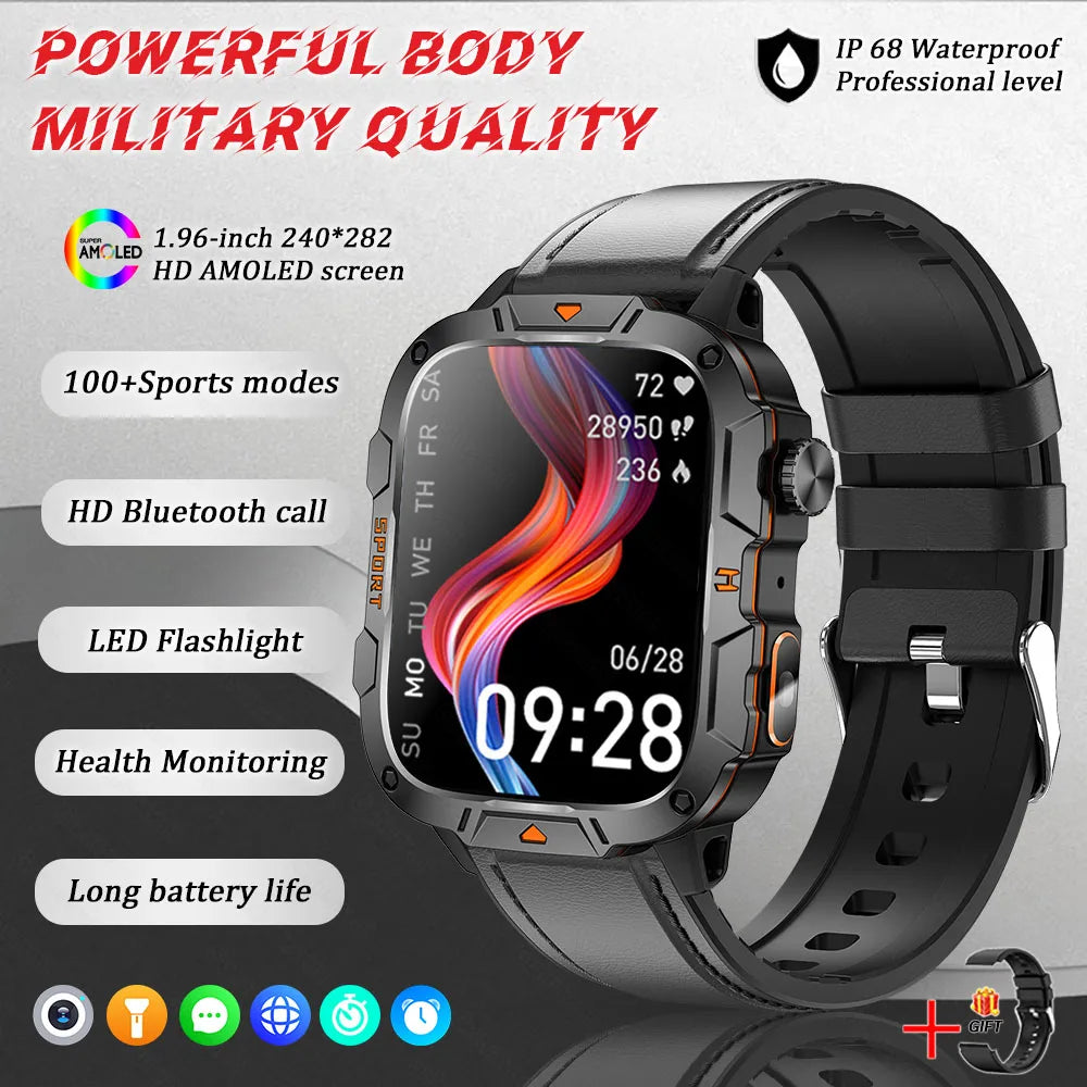 GUHUAVMI Military Grade Smart Watch 1.96in AMOLED Bluetooth Call 5ATM Fitness Tracker 2025