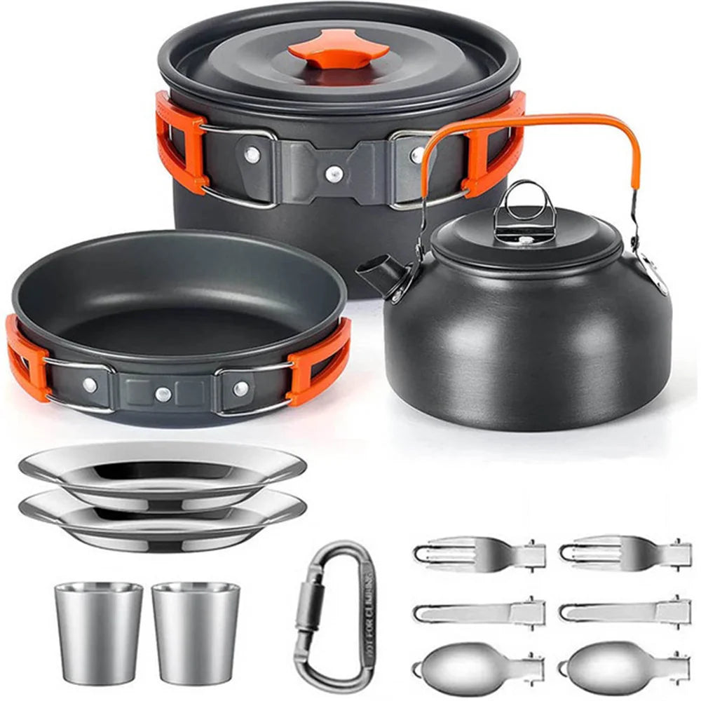 Camping Cookware Set for 2–3 People with Non-Stick Pots Pan and Teapot for Outdoor Cooking