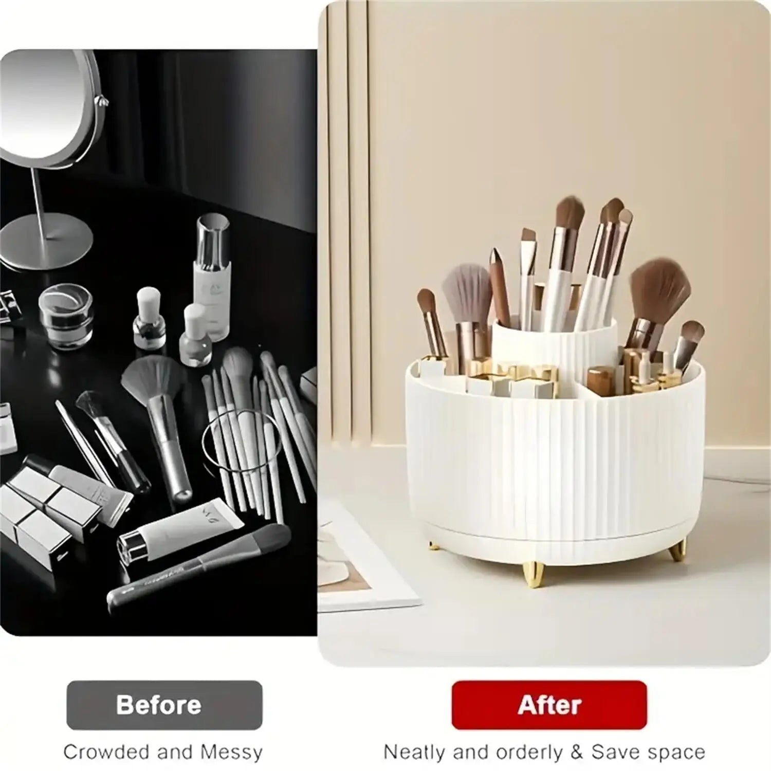 360° Rotating Makeup Organiser with 5 Compartments Plastic Cosmetic Brush Storage Holder Stand Tray!