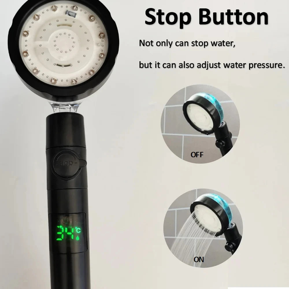 LED DIGITAL TEMPERATURE DISPLAY SHOWER HEAD HIGH PRESSURE WATER SAVING COLOUR LED NOZZLE