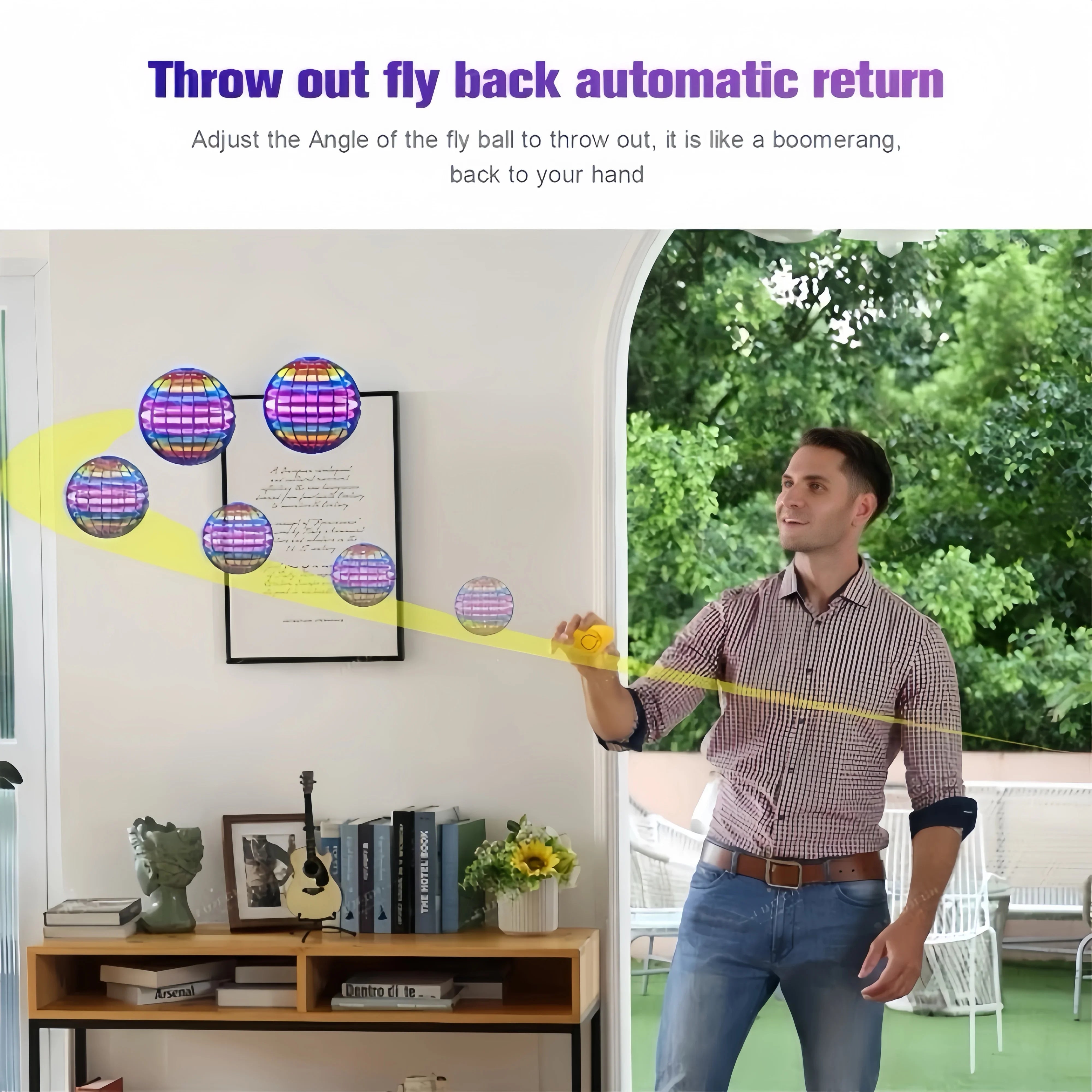 Flying Ball Toy - Hand Controlled Boomerang Drone with LED Lights Rechargeable Kids Gift