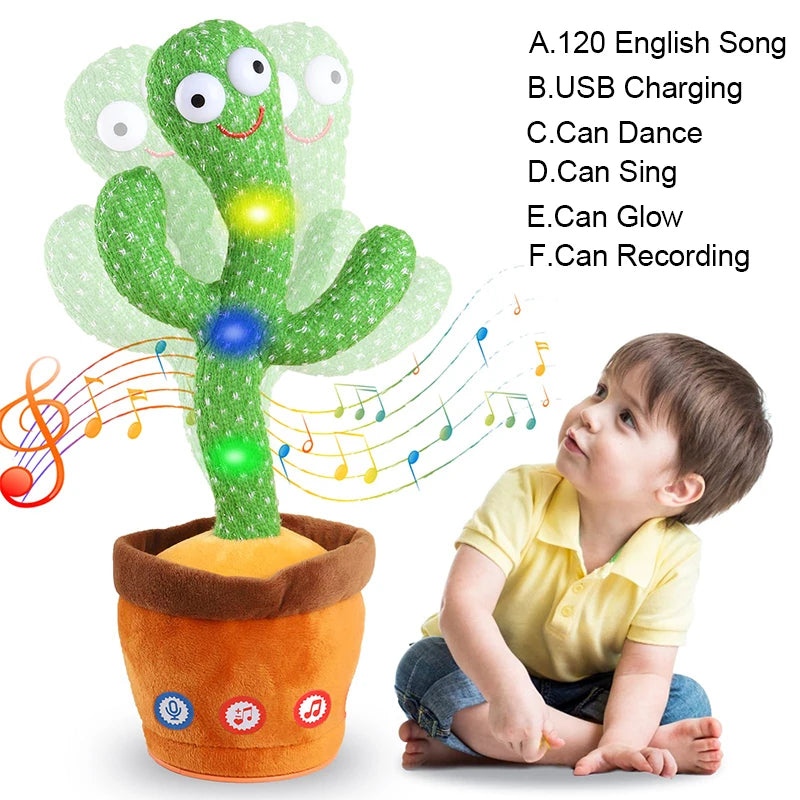Talking Dancing Cactus Toy Repeats Speech USB Rechargeable Plush with Lights and Music