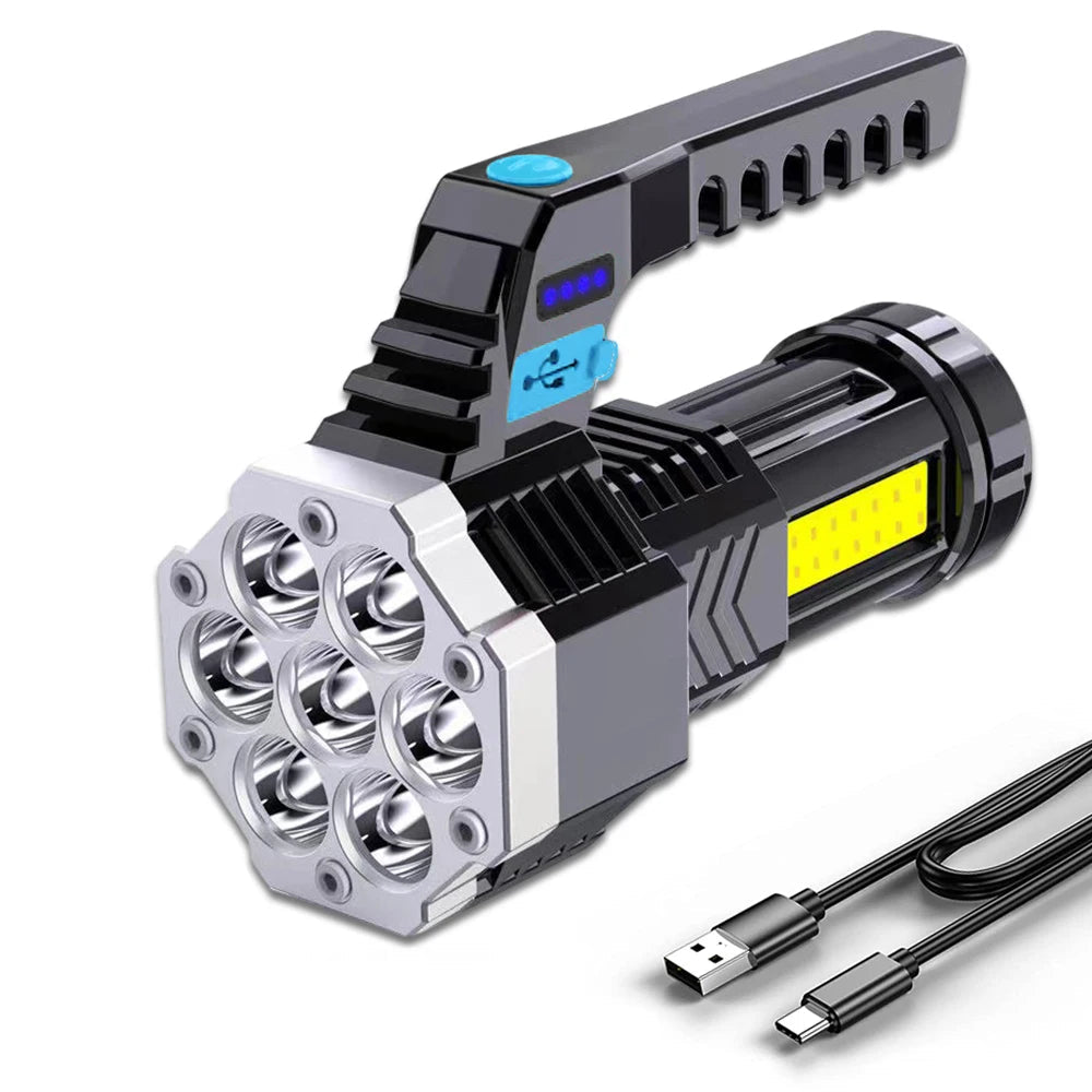 SHUSTAR High Power USB Rechargeable LED Flashlight 7 LED Torch with COB Side Light for Outdoors