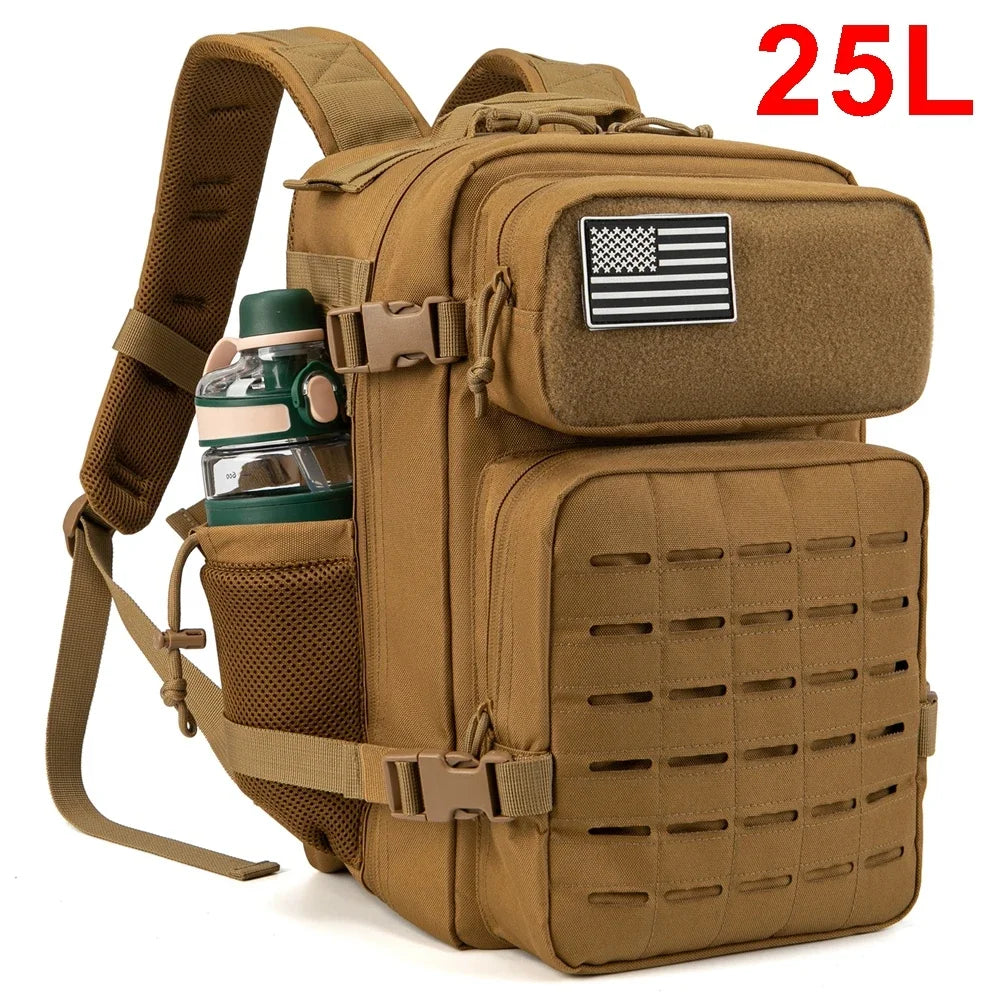 Tactical Backpack 25L or 45L Outdoor Survival Hiking Travel Rucksack Camping Bag with Bottle Holder