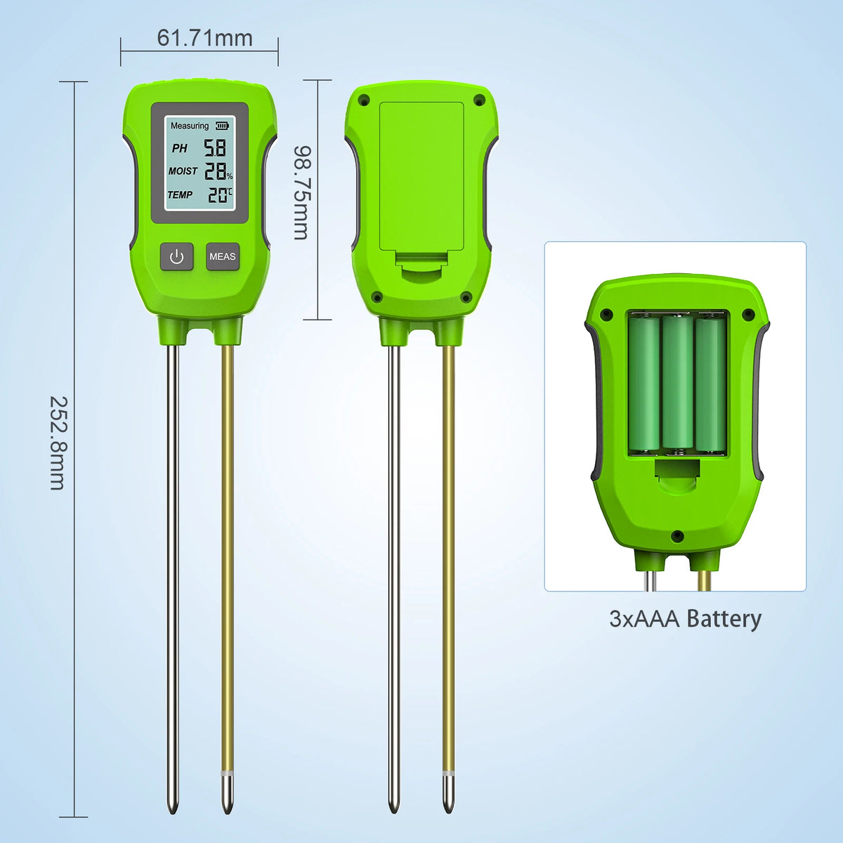 3 in 1 Digital Soil Tester PH Moisture Temperature Meter with LCD Backlight for Plants Garden Lawn