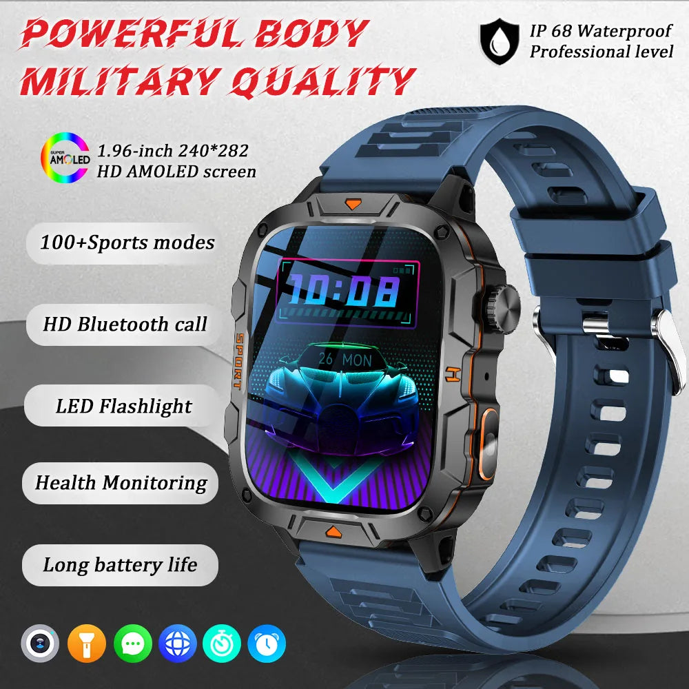 GUHUAVMI Military Grade Smart Watch 1.96in AMOLED Bluetooth Call 5ATM Fitness Tracker 2025