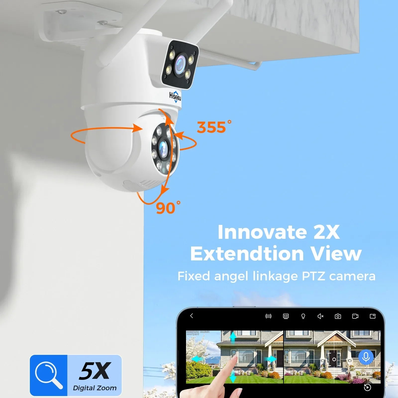 6MP Dual Lens WiFi PTZ Security Camera Outdoor Auto Tracking CCTV Night Vision IP66 Waterproof
