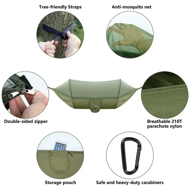 Lightweight Hammock with Mosquito Net Backpacking Nylon Tree Strap Ultralight 2 in 1 Camping Gear