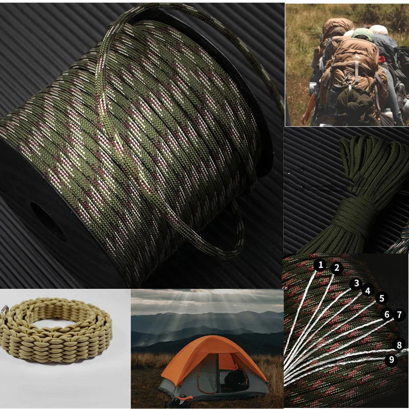 Military 550 Paracord 9 Strand 4mm Tactical Survival Rope 50m or 100m Polypropylene Camping Cord