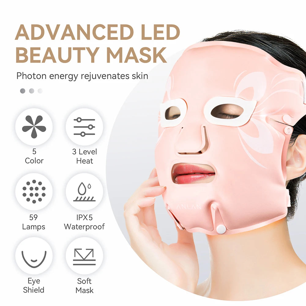 ANLAN LED Facial Mask 5 Colour Light Therapy Anti Age Acne Removal Skin Rejuvenation Device