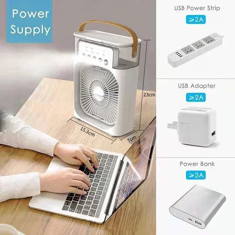 KUALOOL 3-in-1 Portable Mini Air Conditioner Fan Humidifier Cooling Fan with LED Night Light