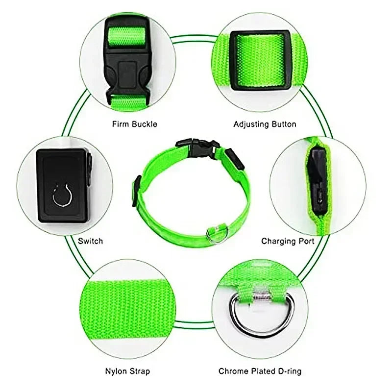 LED GLOWING DOG COLLAR Adjustable Rechargeable Flashing Luminous Night Safety Harness for Dogs