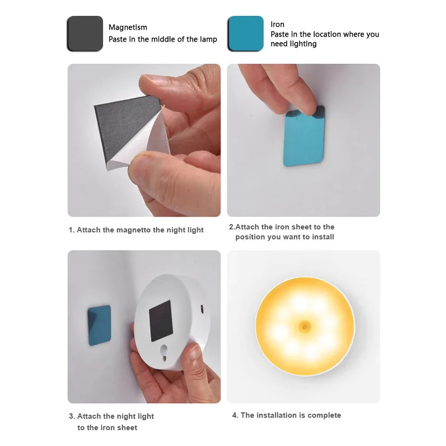 Motion Sensor LED Night Light USB Rechargeable Wireless Lamp for Kitchen Wardrobe Staircase Closet