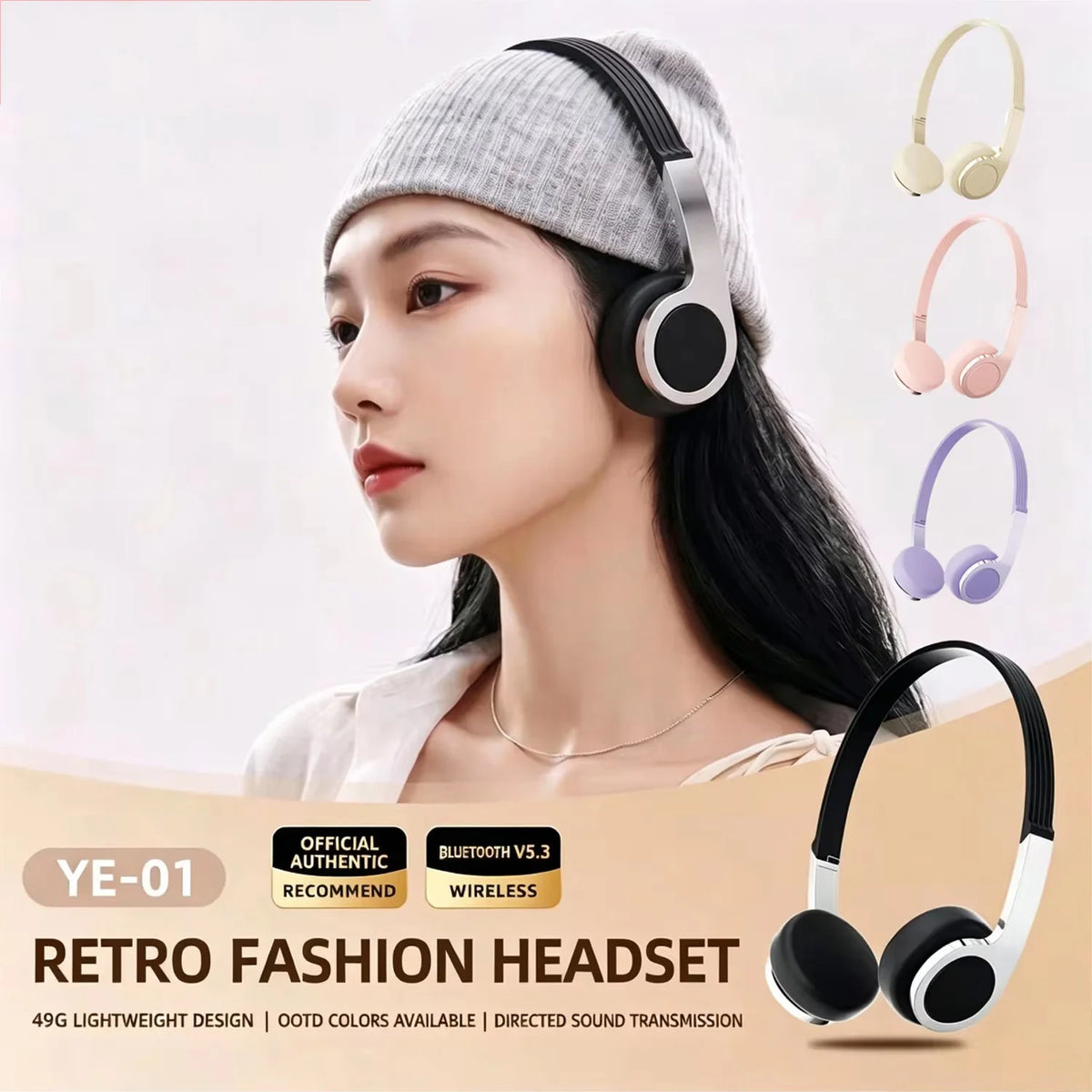 Retro Bluetooth Headphones with ANC Wireless Over Ear Macaron Colour Headphones for Music Gaming
