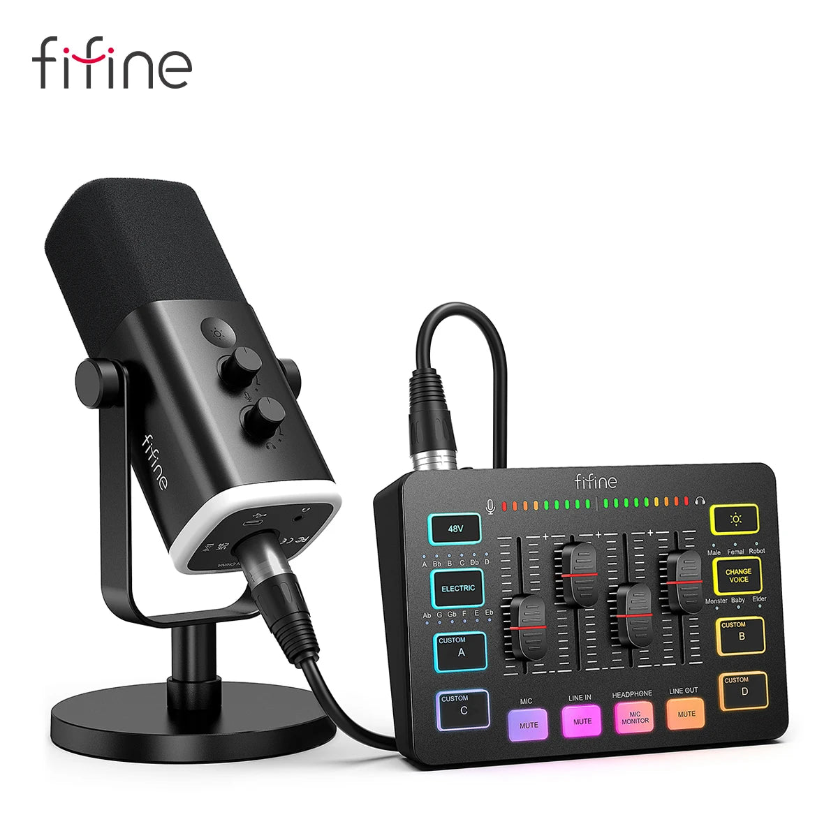 FIFINE All-in-One Podcast Kit AMPLIGAME KS5 with RGB Audio Mixer, Dyna