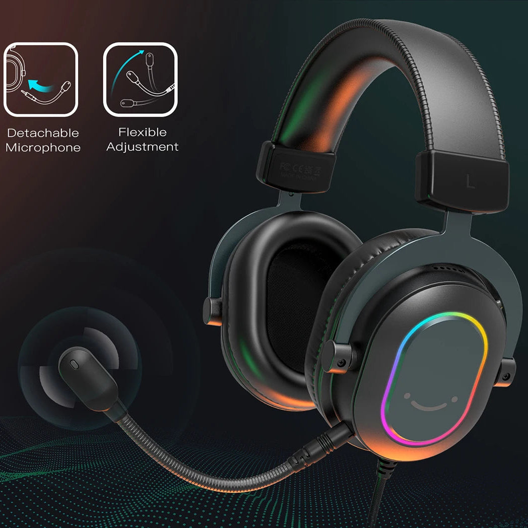 FIFINE RGB Gaming Headset with Mic 7.1 Surround Sound USB Headphones for PC PS4 PS5 EQ Modes Wired