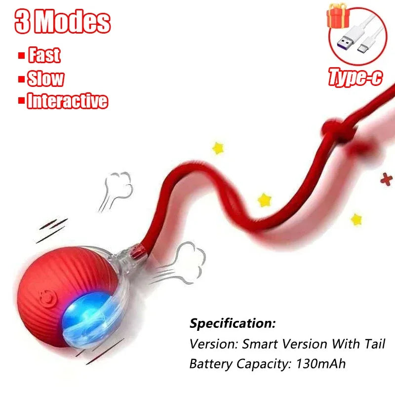 Smart Interactive Cat Ball Toy with Automatic Rolling, Mouse Tail, Rechargeable Quiet Play for Cats