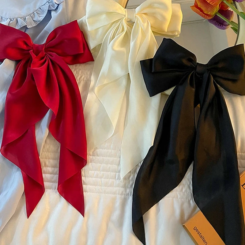 Elegant Large Satin Bow Hair Clip for Women and Girls Solid Colour Fashion Hair Accessory