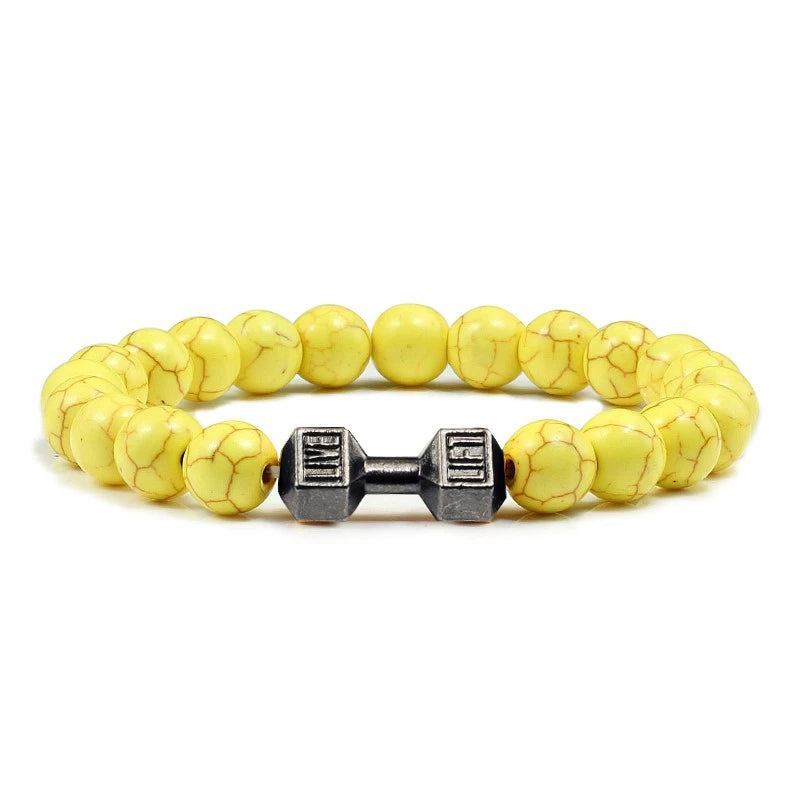 Natural Lava Stone Bead Bracelet for Men & Women with Dumbbell Charm Fitness Jewellery