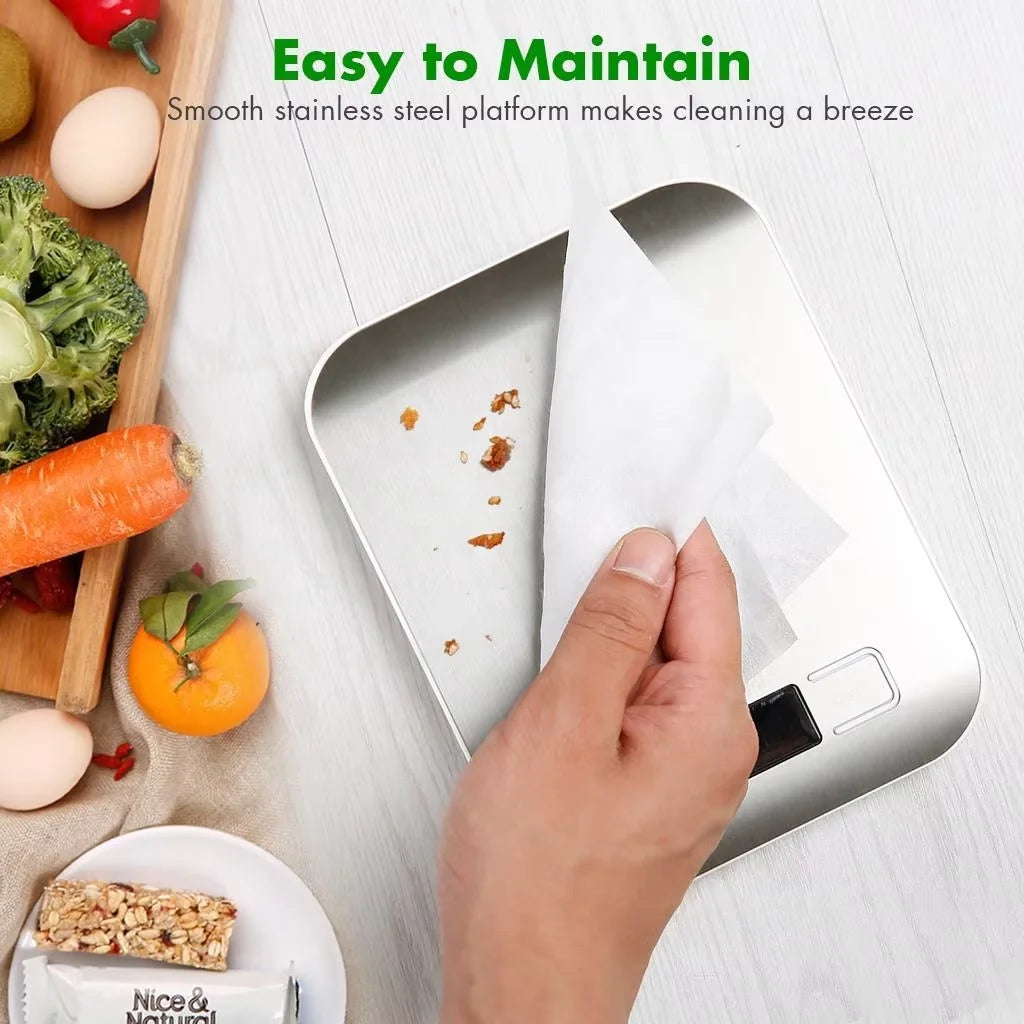 Digital Kitchen Scale 5kg/1g LCD Display Waterproof Stainless Steel High Precision Food Measuring
