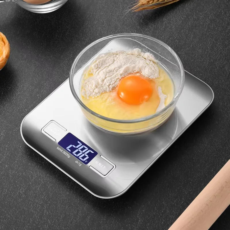 Digital Kitchen Scale 5kg/1g LCD Display Waterproof Stainless Steel High Precision Food Measuring