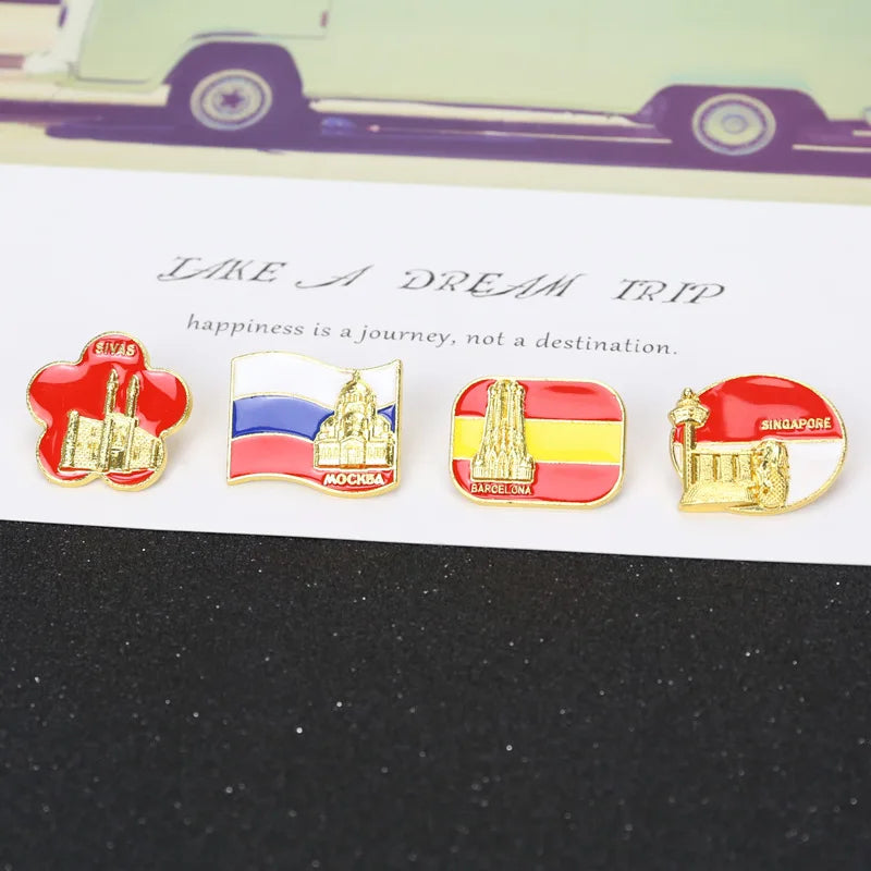 National Flags Enamel Pins Brooch Set – France, Spain, USA, UK, Italy, Canada, Dubai & More Gifts