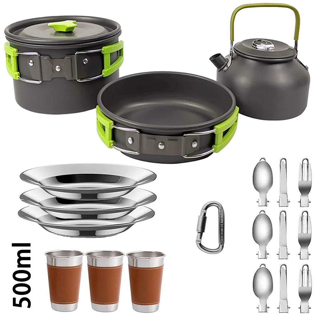 Camping Cookware Set for 2–3 People with Non-Stick Pots Pan and Teapot for Outdoor Cooking