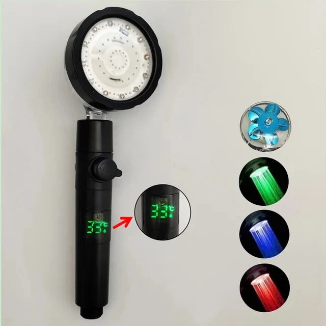 LED DIGITAL TEMPERATURE DISPLAY SHOWER HEAD HIGH PRESSURE WATER SAVING COLOUR LED NOZZLE