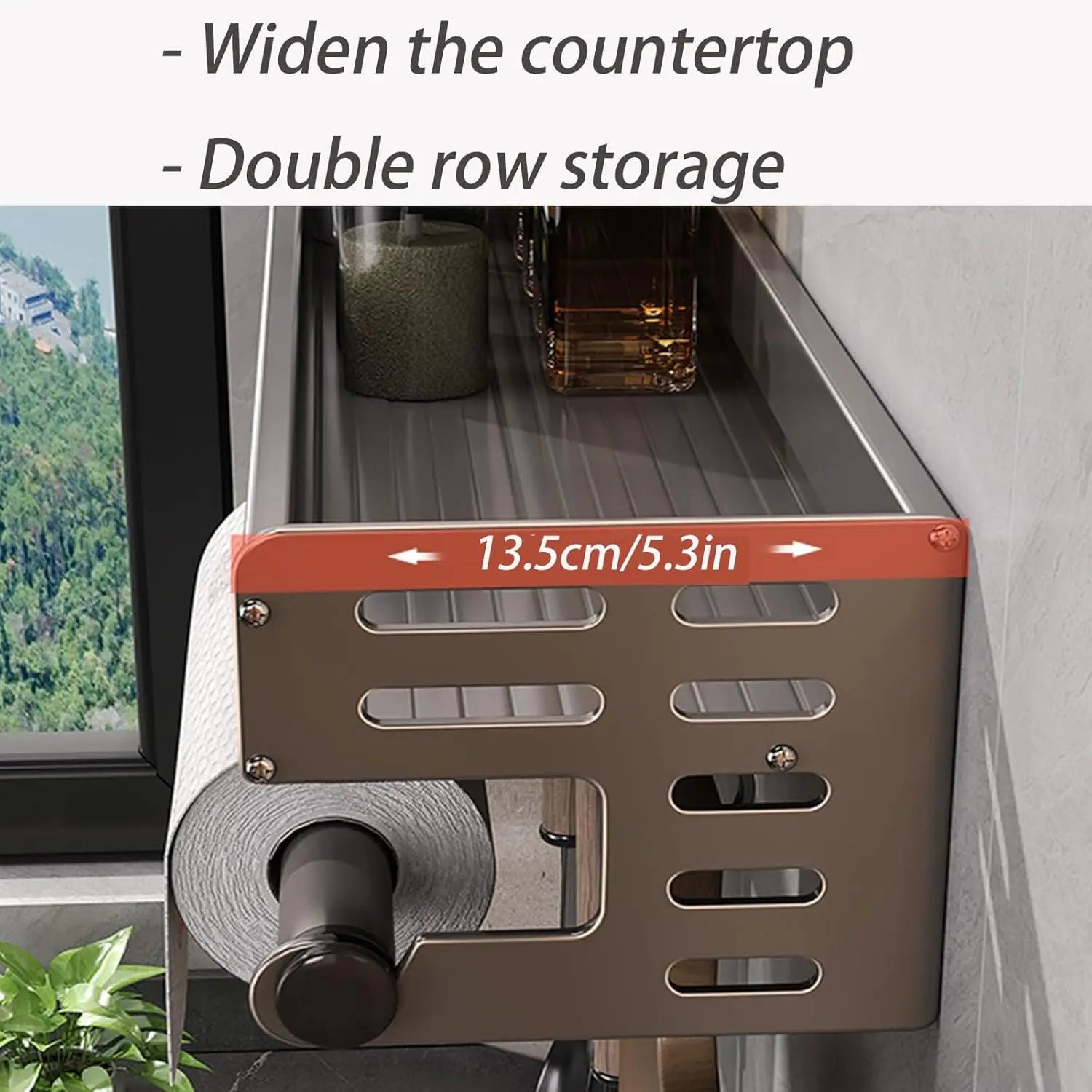 Wall Mount Utensil Holder Kitchen Storage Shelf with Hooks Spice Rack Organiser Stainless Steel