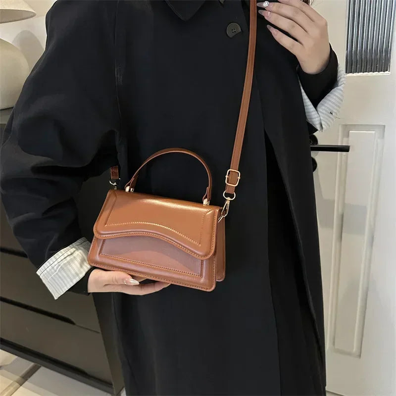 High Quality PU Leather Women's Shoulder Crossbody Handbag Solid Colour Small Square Tote