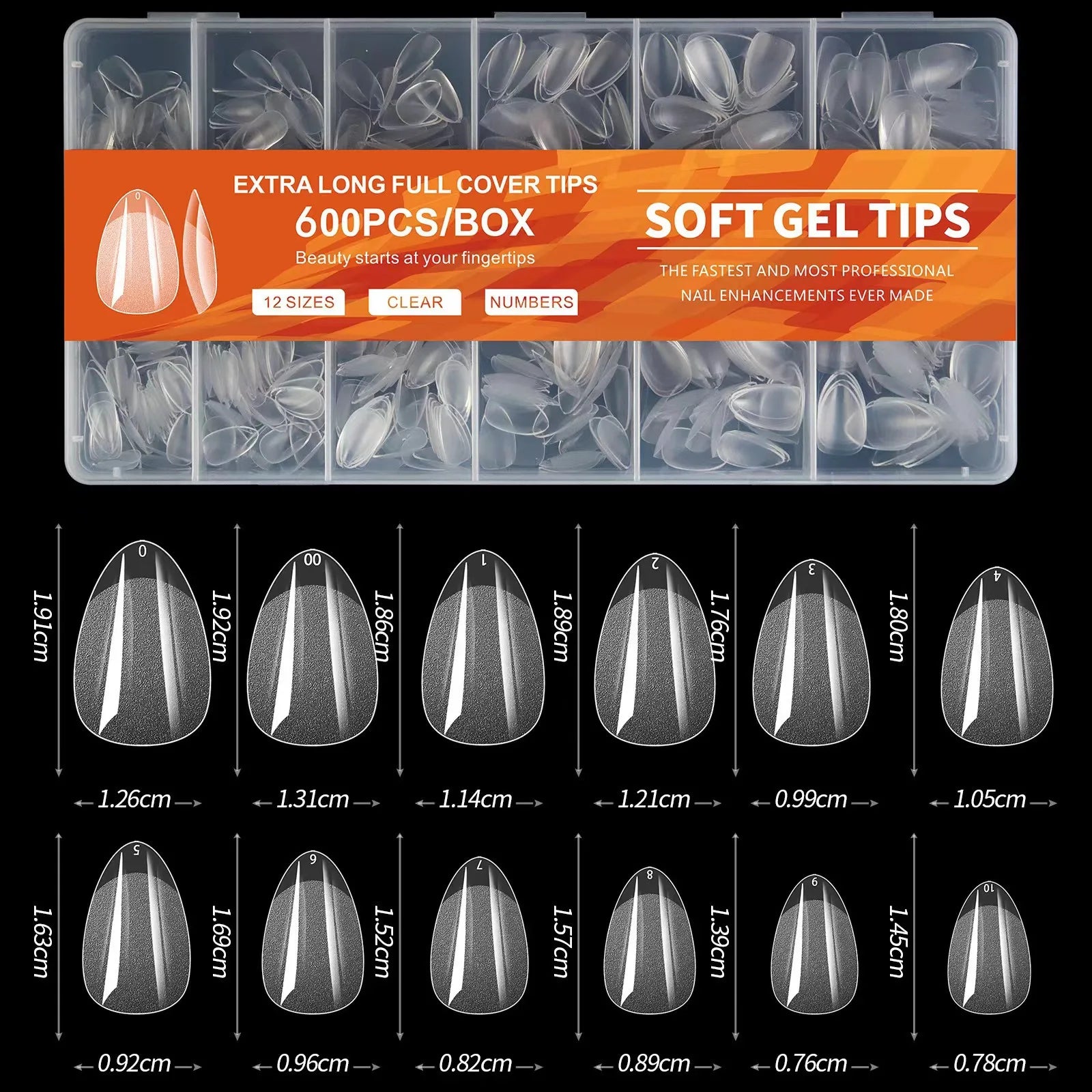 600Pcs Medium Almond Half Matte Full Cover False Nail Tips for Acrylic Gel Press On Nails DIY Kit