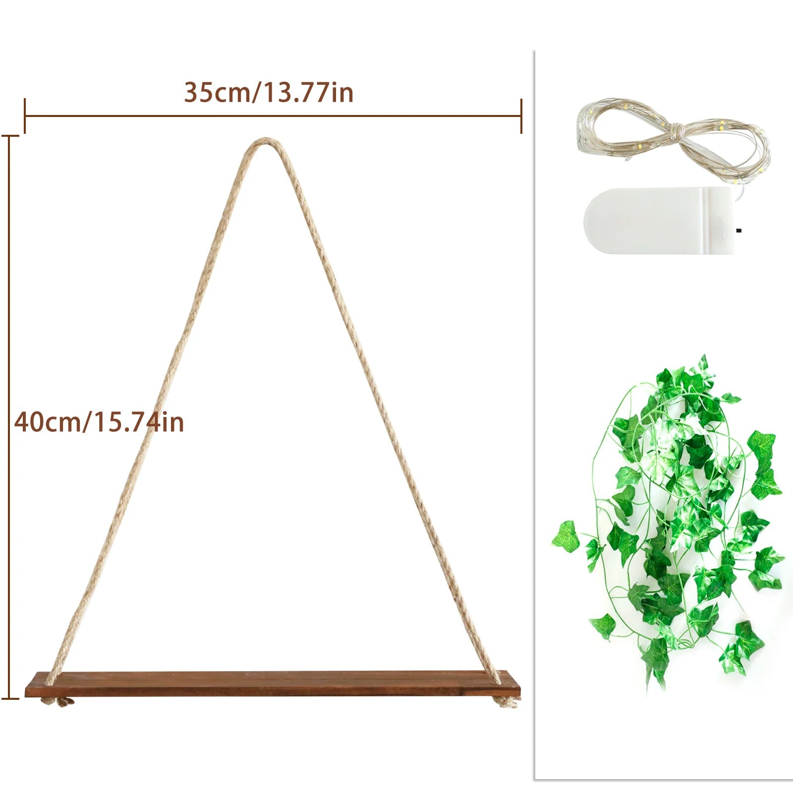 LED Floating Wall Shelf Boho Wooden Hanging Shelf with Leaf Decor Ambient LED Home Storage Display