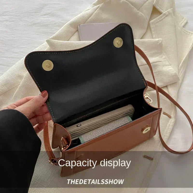 High Quality PU Leather Women's Shoulder Crossbody Handbag Solid Colour Small Square Tote