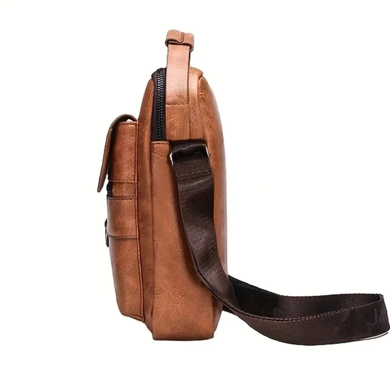 Men’s PU Leather Business Shoulder Bag Professional Crossbody Briefcase with Handle for Work Travel