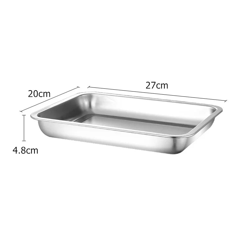 Stainless Steel BBQ Serving Tray Rectangle Food Plate Kitchen Storage Restaurant Metal Tray