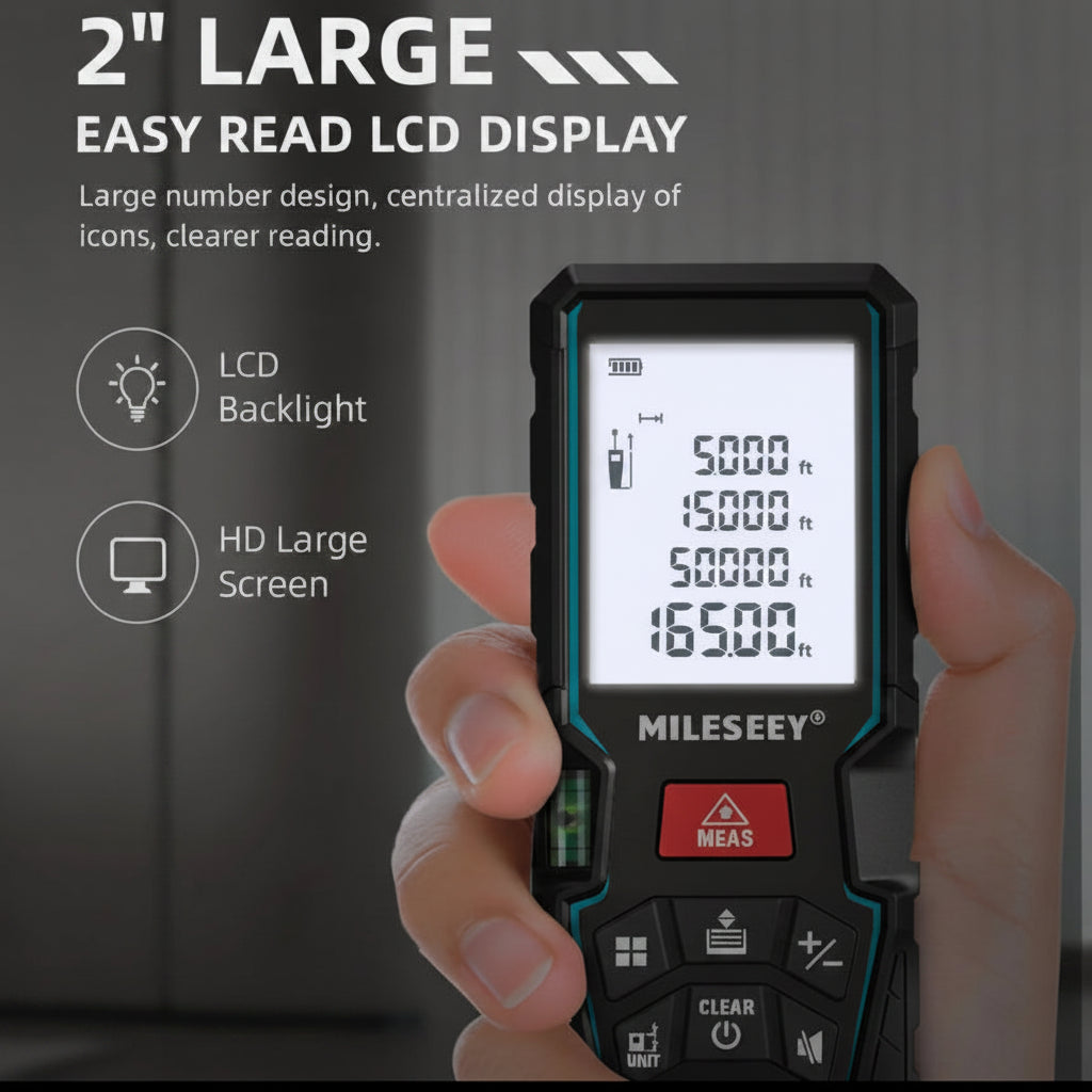 MILESEEY X5 Laser Distance Meter Digital Rangefinder Measuring Tool with Backlit Display