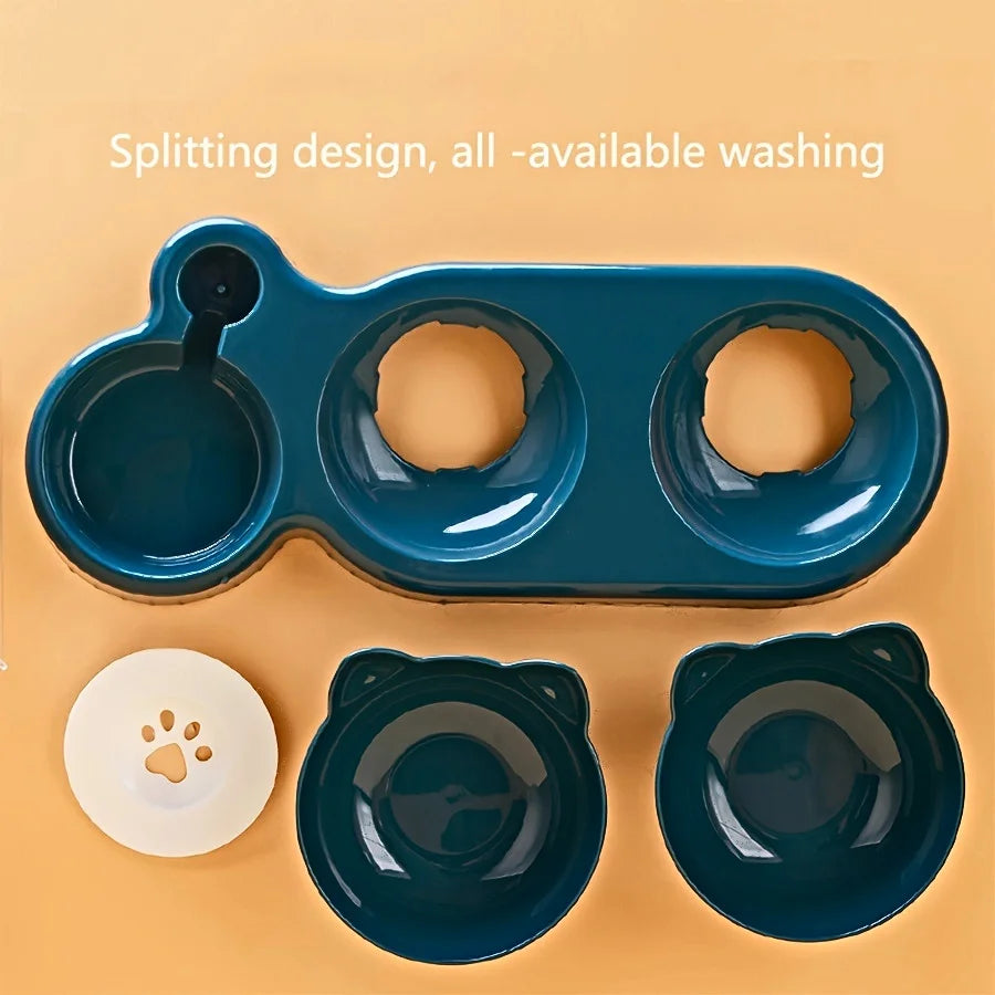 3 in 1 Tilted Cat Bowl Set with Gravity Water Bottle Feeder for Neck Protection | No Brand Name