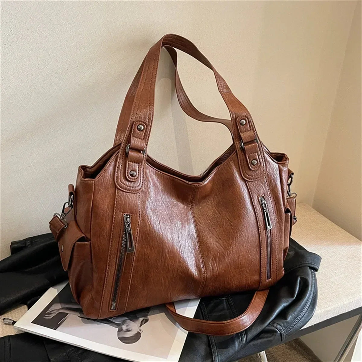 Soft Interior Compartment Shoulder Bag for Women High Quality PU Leather Crossbody Tote Bag