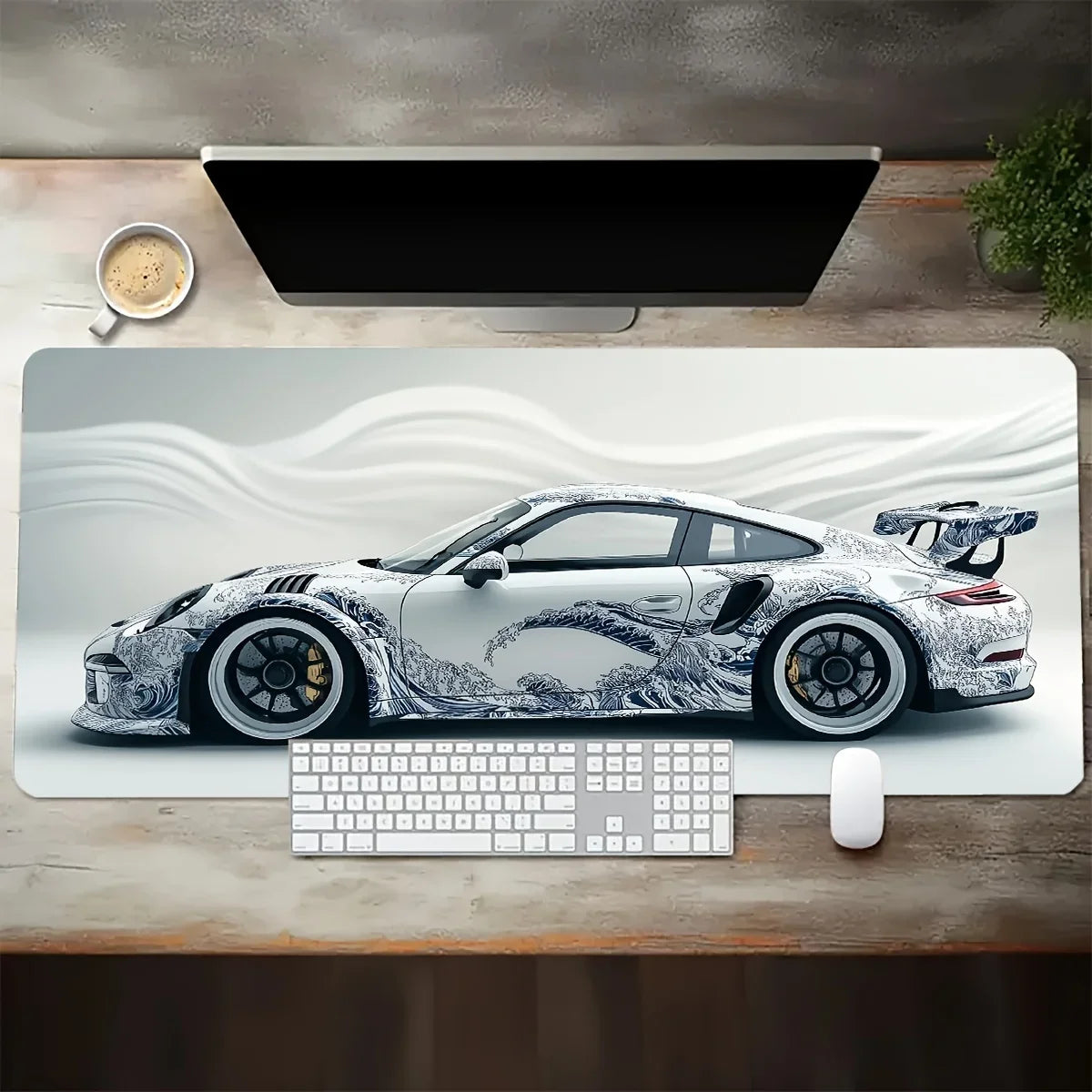 Sports Car Design Gaming Mouse Pad Anti-Slip Rubber Base Extended Desk Mat for Home Office or Gaming