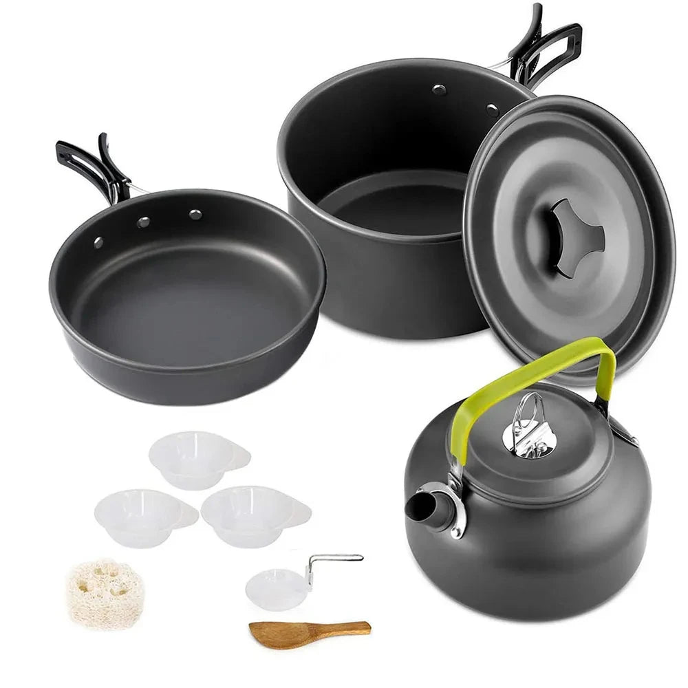 Camping Cookware Set for 2–3 People with Non-Stick Pots Pan and Teapot for Outdoor Cooking
